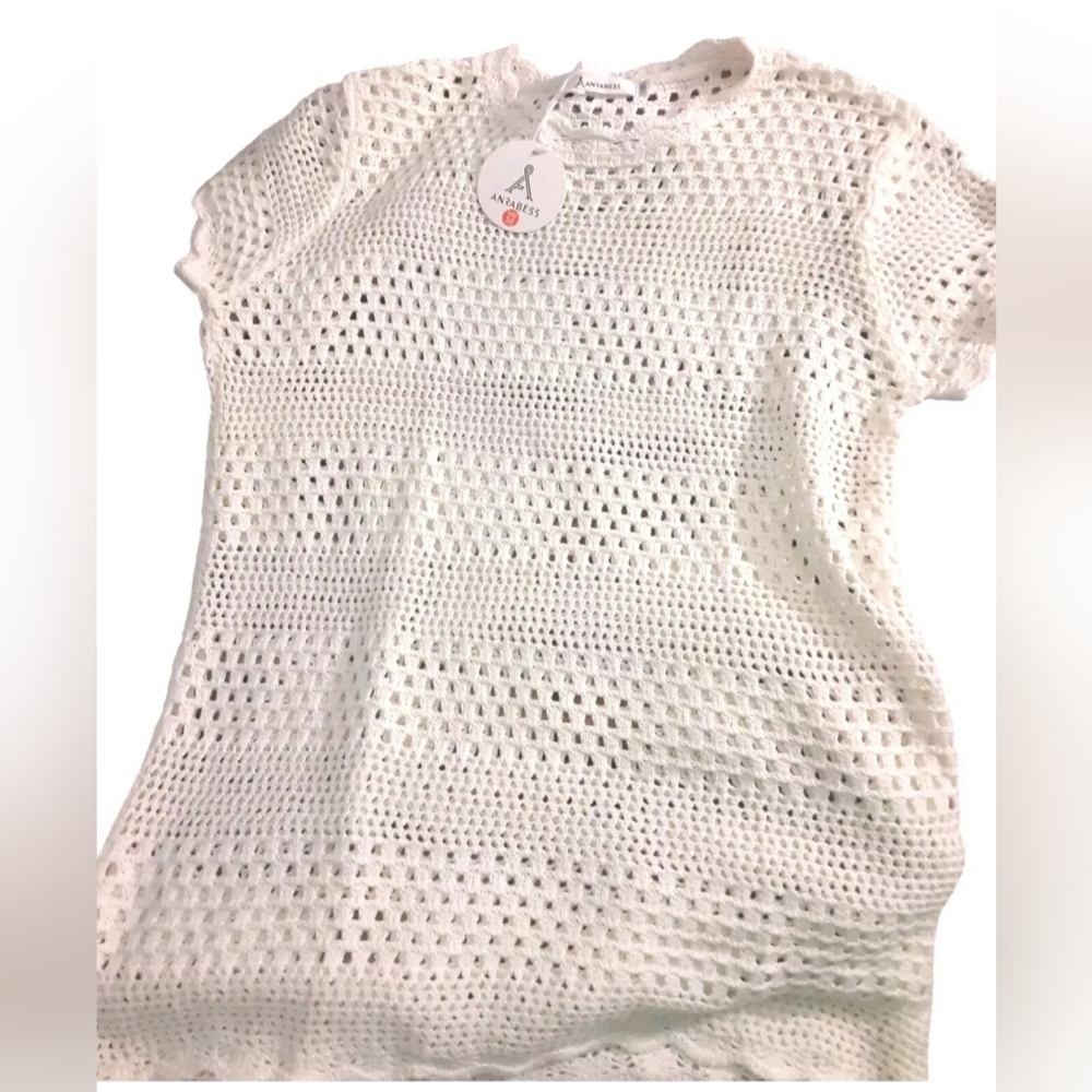Anrabess Women's White Short Sleeve Sweater Size M